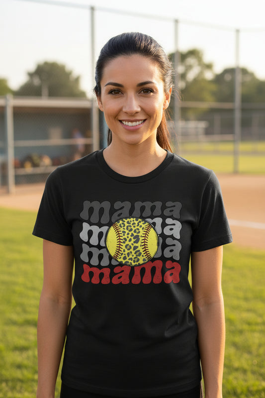 Mama Mama Mama Softball T-Shirt - Proud Sports Mom Game Day BLACK - FRONT