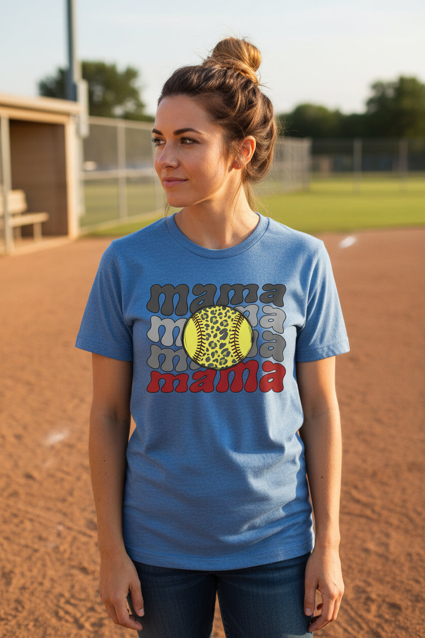 Mama Mama Mama Softball T-Shirt - Proud Sports Mom Game Day HTHR TRUE ROYAL - FRONT
