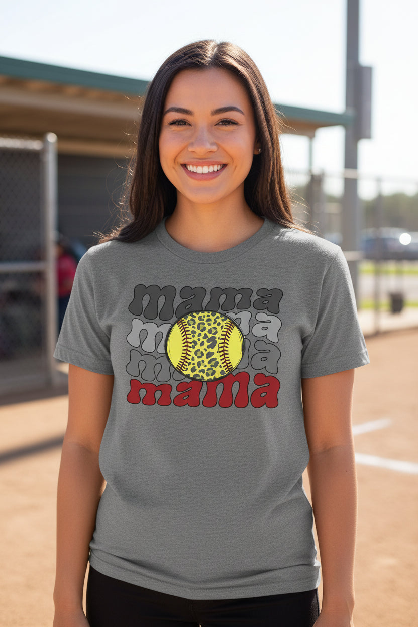 Mama Mama Mama Softball T-Shirt - Proud Sports Mom Game Day DEEP HEATHER - FRONT