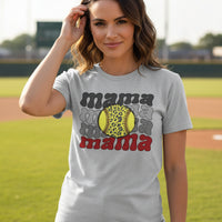 Mama Mama Mama Softball T-Shirt - Proud Sports Mom Game Day ATHLETIC HEATHER - FRONT