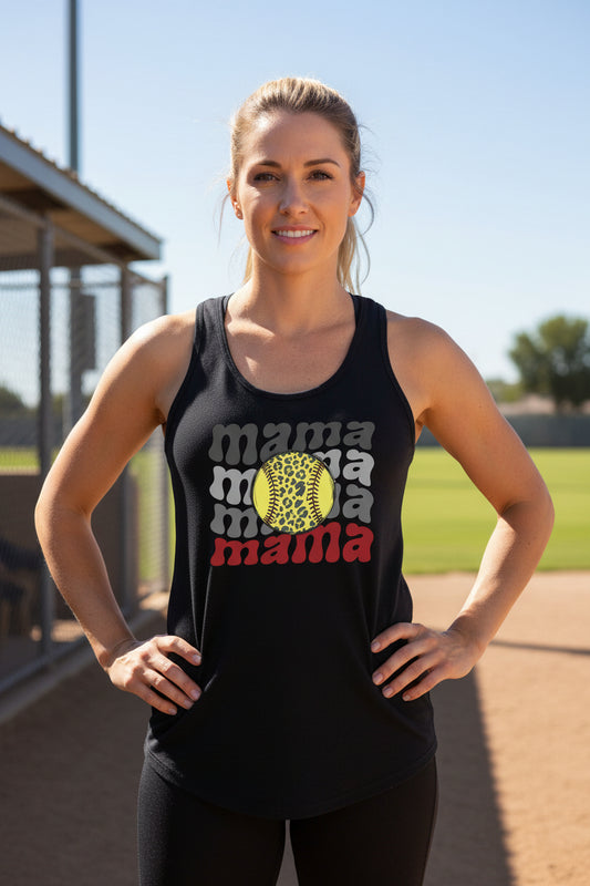 Mama Mama Mama Softball Tank Top - Proud Sports Mom Game Day Black - FRONT