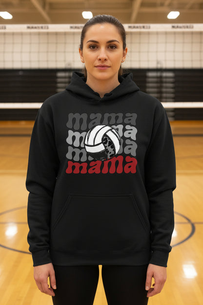 Mama Mama Mama Volleyball Hoodie - Proud Sports Mom Game Day BLACK - FRONT