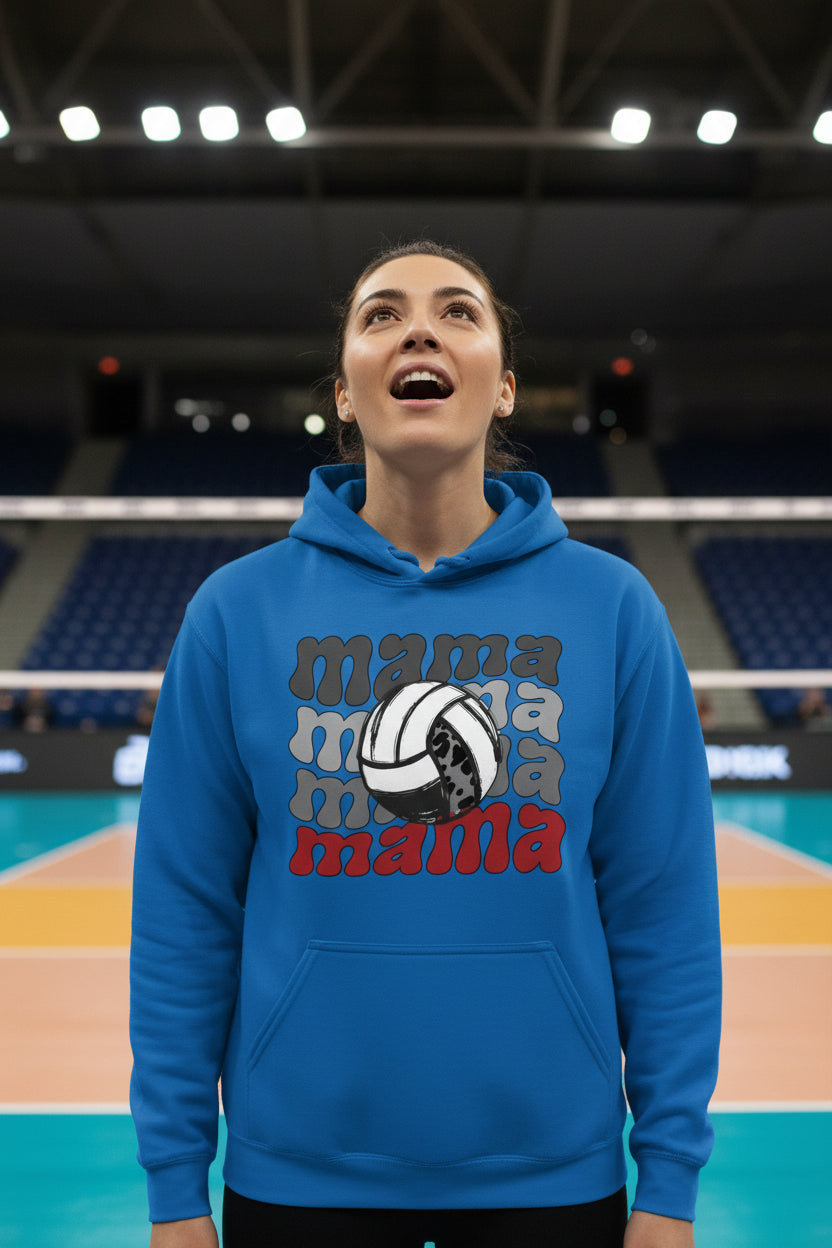 Mama Mama Mama Volleyball Hoodie - Proud Sports Mom Game Day Royal - FRONT