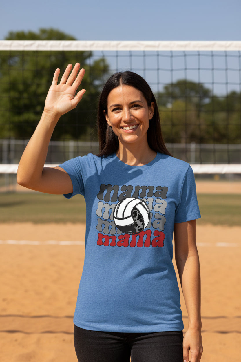 Mama Mama Mama Volleyball T-Shirt - Proud Sports Mom Game Day HTHR TRUE ROYAL - FRONT