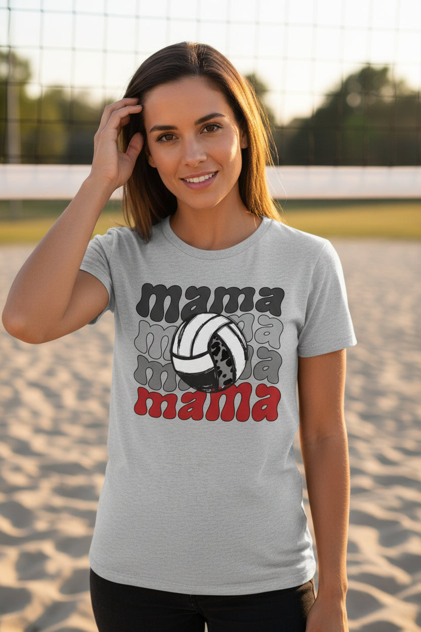 Mama Mama Mama Volleyball T-Shirt - Proud Sports Mom Game Day ATHLETIC HEATHER - FRONT