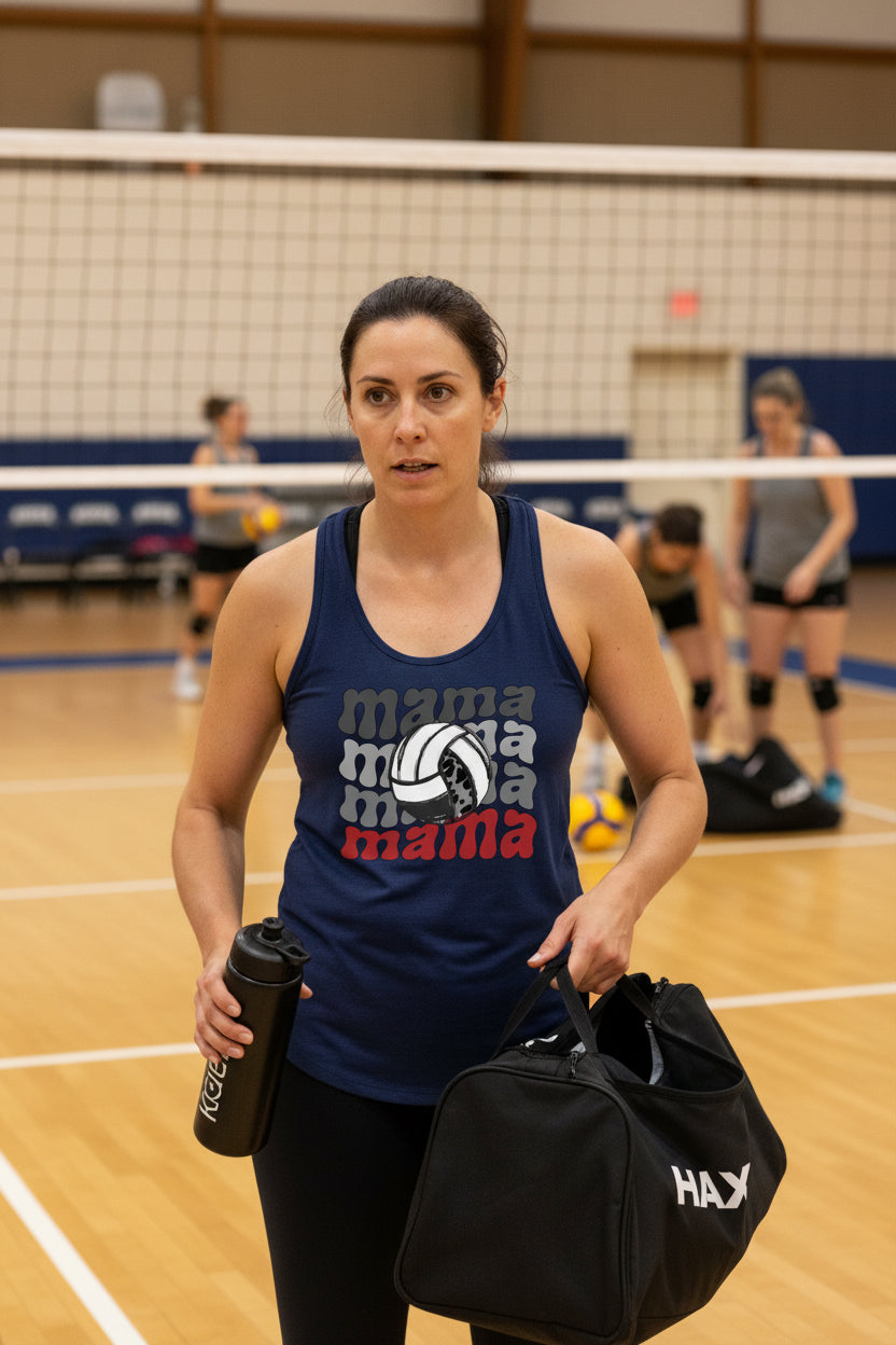 Mama Mama Mama Volleyball Tank Top - Proud Sports Mom Game Day Midnight Navy - FRONT