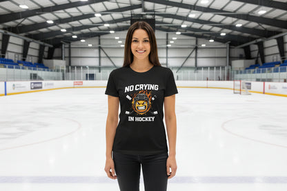 No Crying Hockey Player Funny Tshirt for Ladies SOLID BLK BLEND - FRONT
