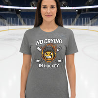 No Crying Hockey Player Funny Tshirt for Ladies DEEP HEATHER - FRONT