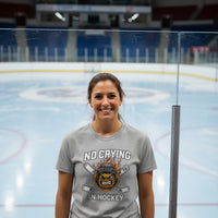 No Crying Hockey Player Funny Tshirt for Ladies ATHLETIC HEATHER - FRONT