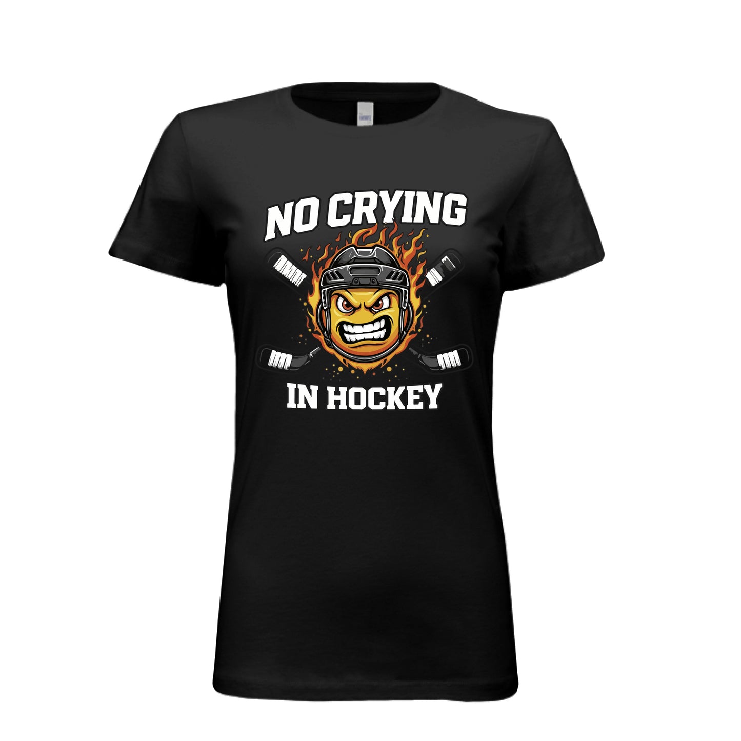 No Crying Hockey Player Funny Tshirt for Ladies SOLID BLK BLEND - FRONT