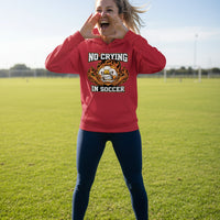No Crying Soccer Design – Bold Player Attitude Funny Sports Graphic Hoodie RED - FRONT