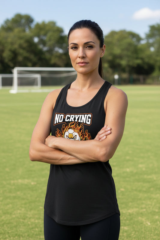 No Crying Soccer Design – Bold Player Attitude Funny Sports Graphic Tank Top Black - FRONT