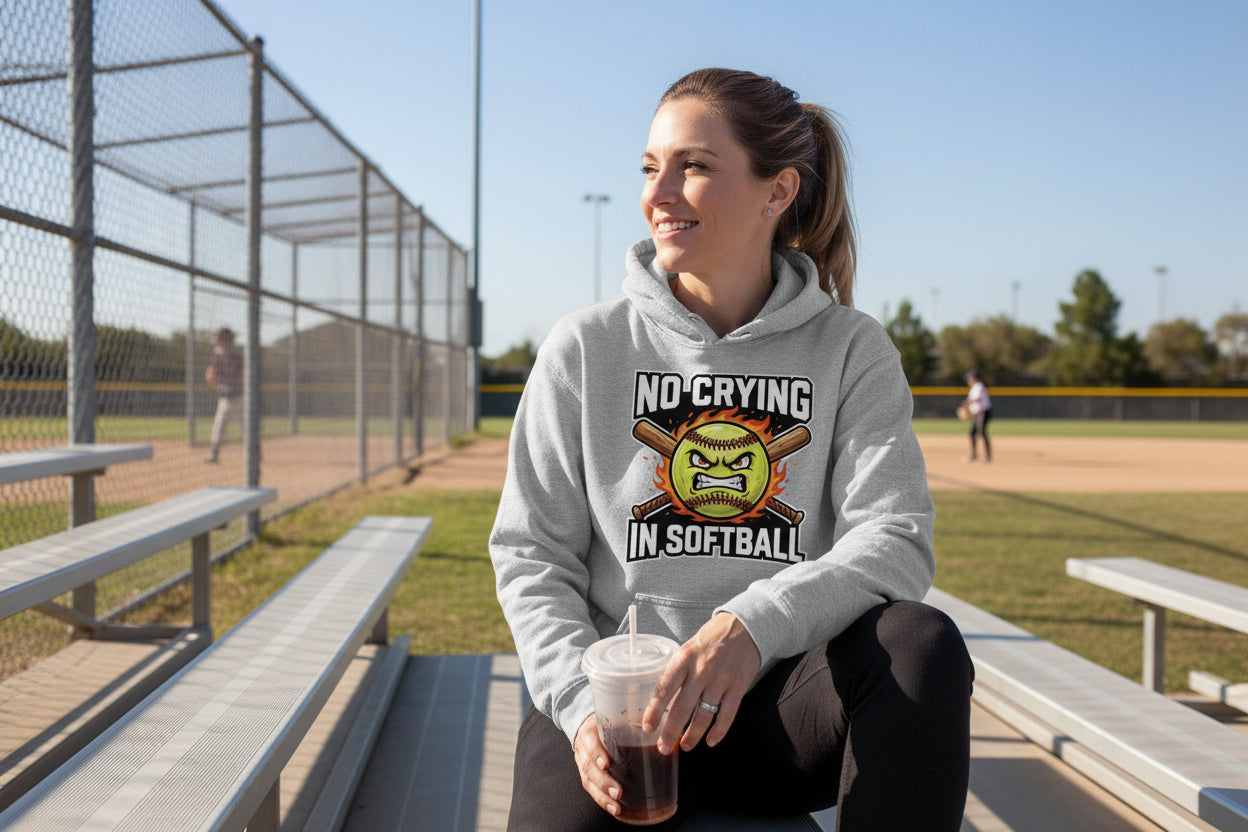 No Crying Softball Hoodie Design – Competitive Athlete Humor Artwork SPORT GREY - FRONT