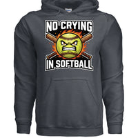 No Crying Softball Hoodie Design – Competitive Athlete Humor Artwork DARK HEATHER - FRONT