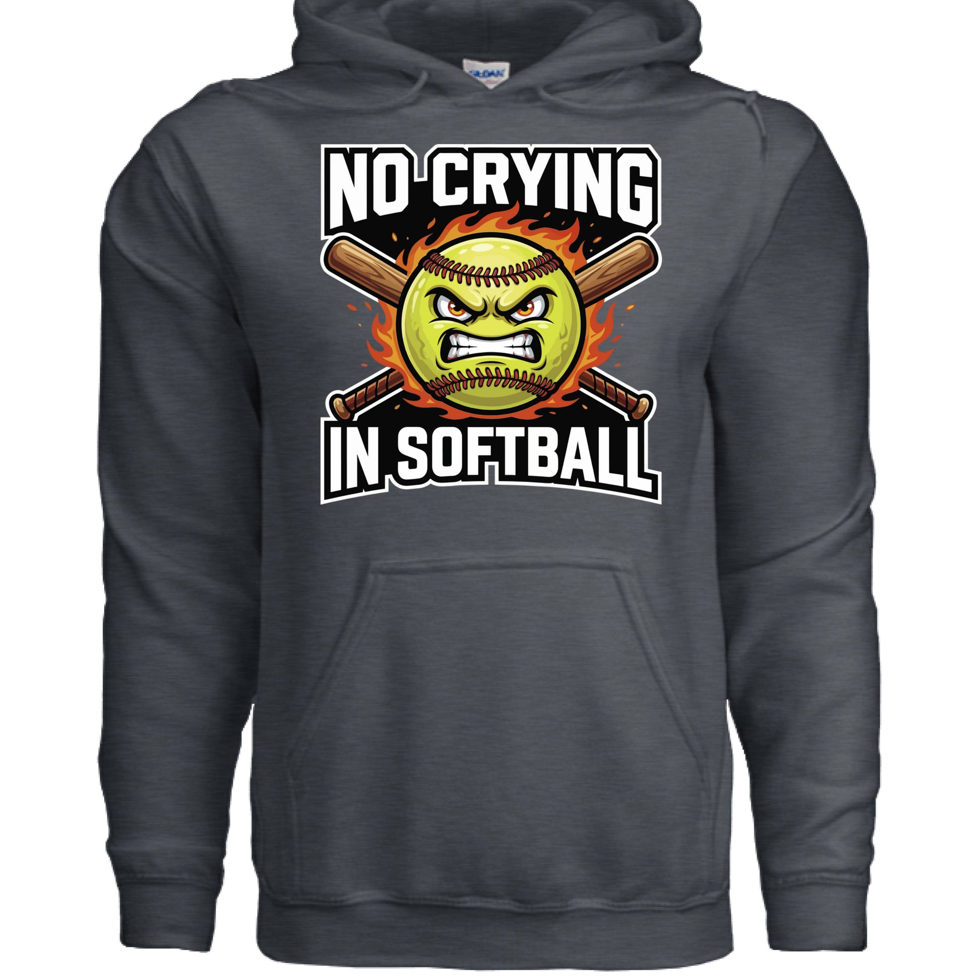 No Crying Softball Hoodie Design – Competitive Athlete Humor Artwork DARK HEATHER - FRONT