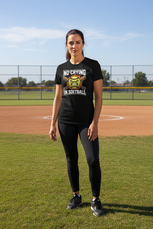 No Crying Softball T-Shirt Design – Competitive Athlete Humor Artwork SOLID BLK BLEND - FRONT