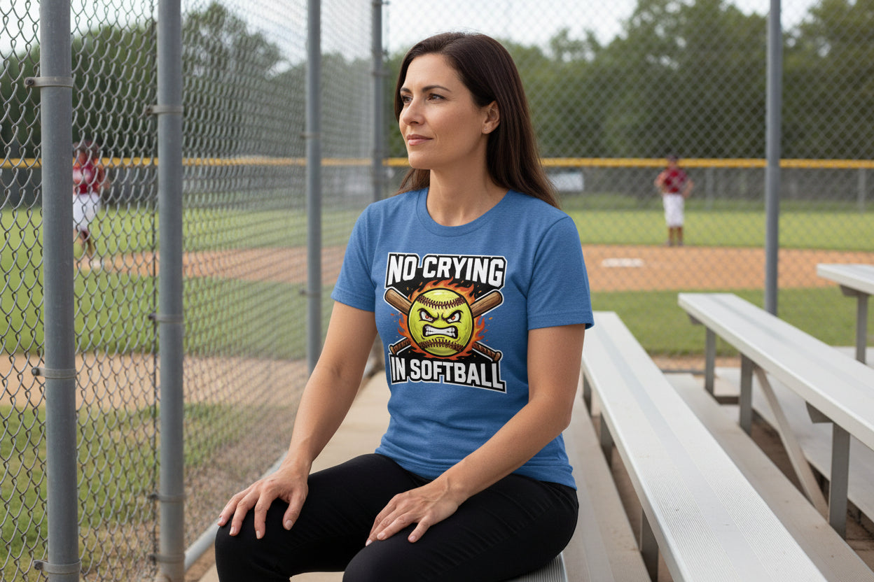 No Crying Softball T-Shirt Design – Competitive Athlete Humor Artwork HTHR TRUE ROYAL - FRONT