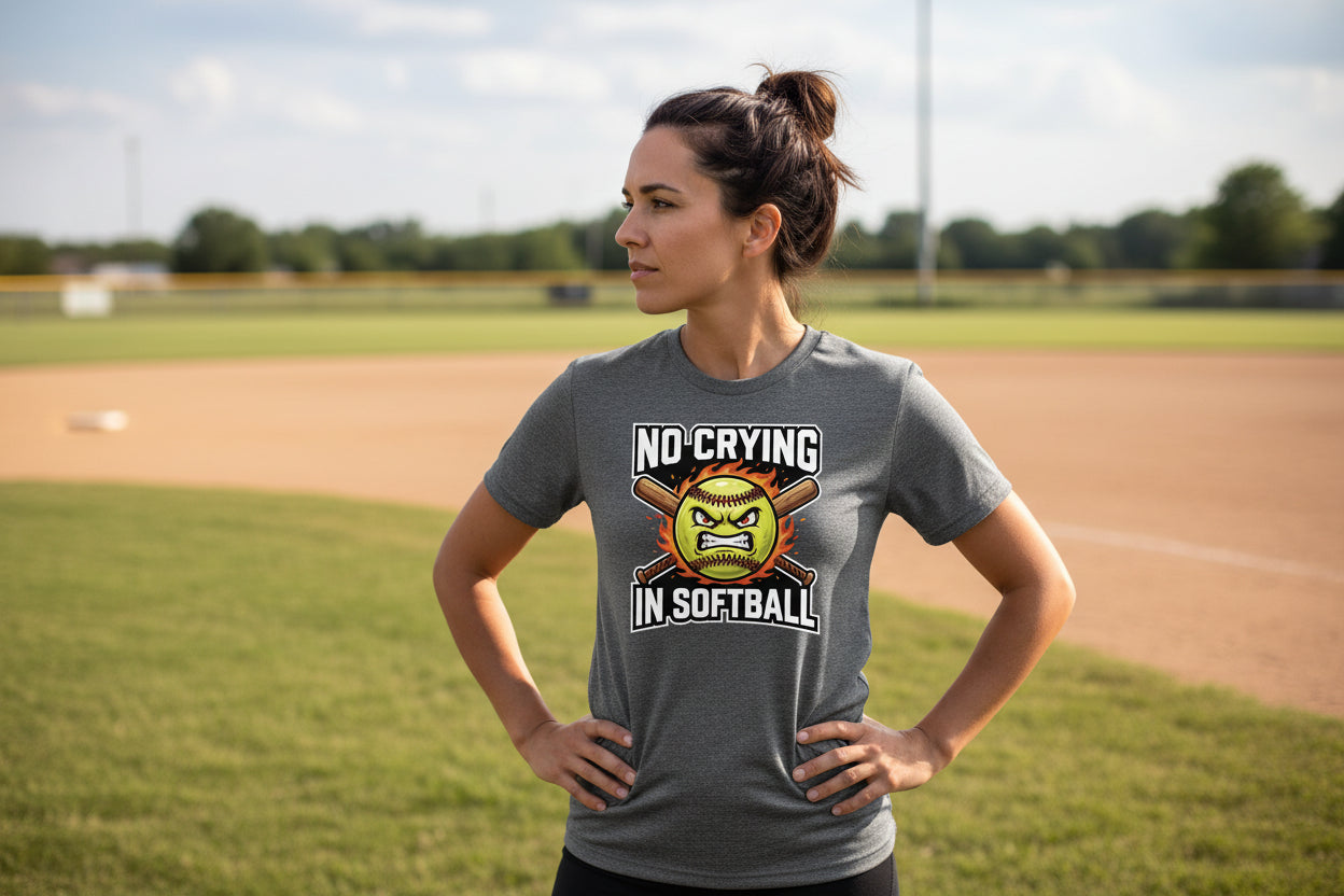 No Crying Softball T-Shirt Design – Competitive Athlete Humor Artwork DEEP HEATHER - FRONT