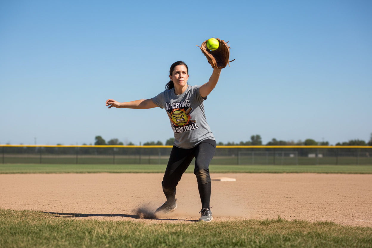 No Crying Softball T-Shirt Design – Competitive Athlete Humor Artwork ATHLETIC HEATHER - FRONT