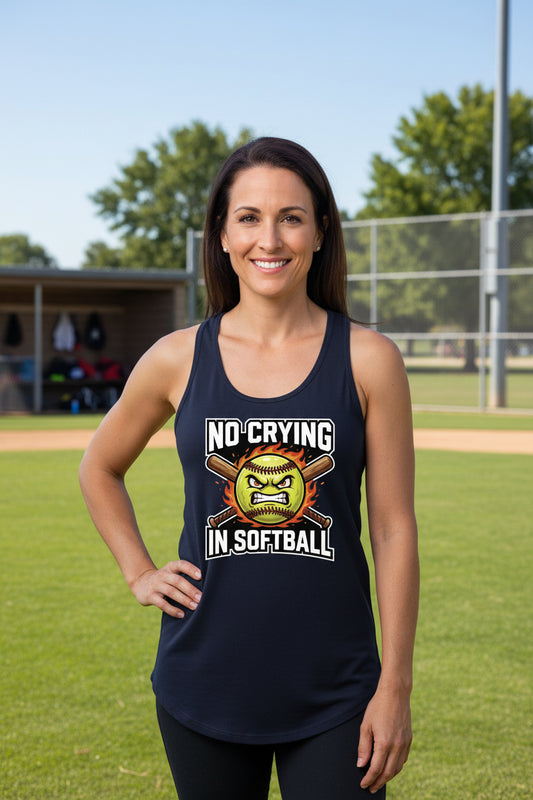 No Crying Softball Tank Top Design – Competitive Athlete Humor Artwork Black - FRONT