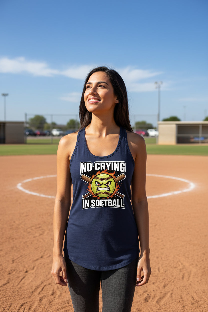 No Crying Softball Tank Top Design – Competitive Athlete Humor Artwork Midnight Navy - FRONT