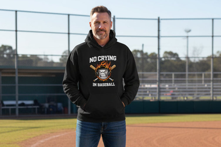 No Crying in Baseball - Competitive Baseball Vibes Hoodie BLACK - FRONT