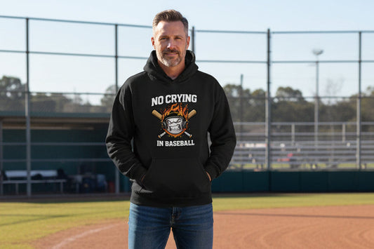 No Crying in Baseball - Competitive Baseball Vibes Hoodie BLACK - FRONT