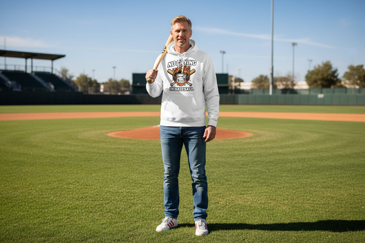 No Crying in Baseball - Competitive Baseball Vibes Hoodie WHITE - FRONT