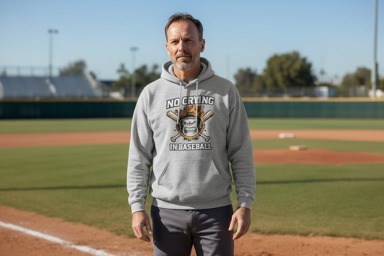 No Crying in Baseball - Competitive Baseball Vibes Hoodie SPORT GREY - FRONT