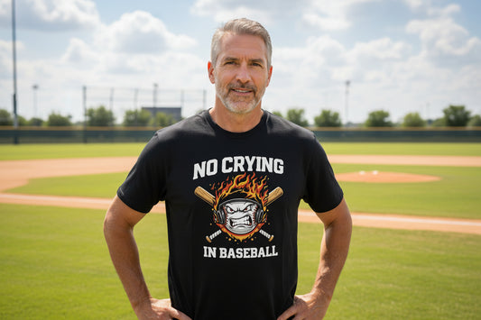 No Crying in Baseball - Competitive Baseball Vibes T-Shirt BLACK - FRONT