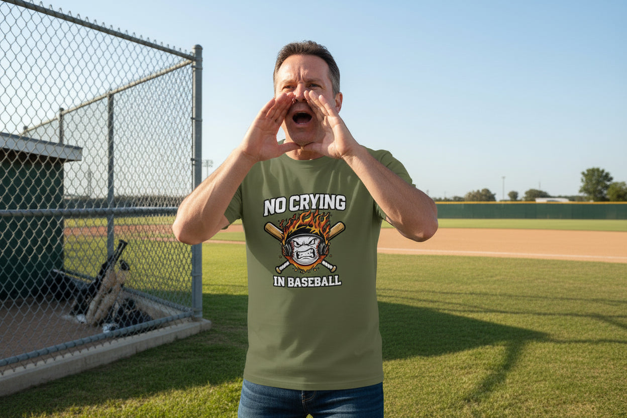 No Crying in Baseball - Competitive Baseball Vibes T-Shirt MILITARY GREEN - FRONT