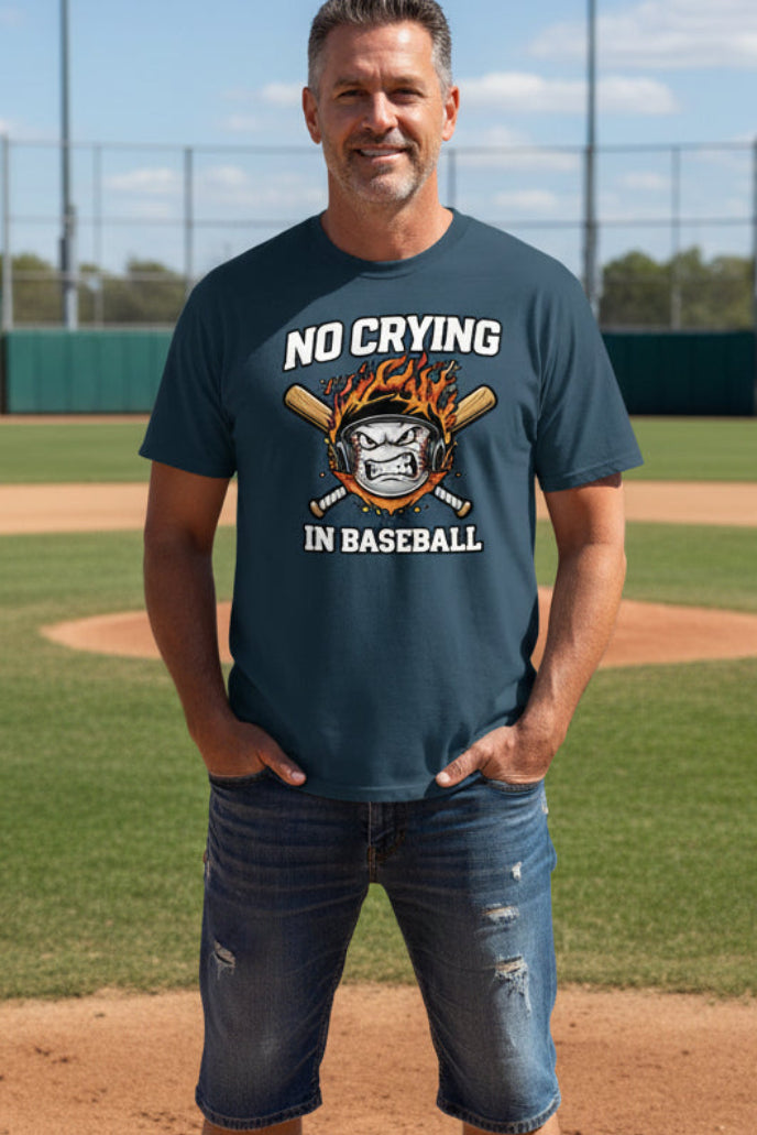 No Crying in Baseball - Competitive Baseball Vibes T-Shirt MIDNIGHT NAVY - FRONT