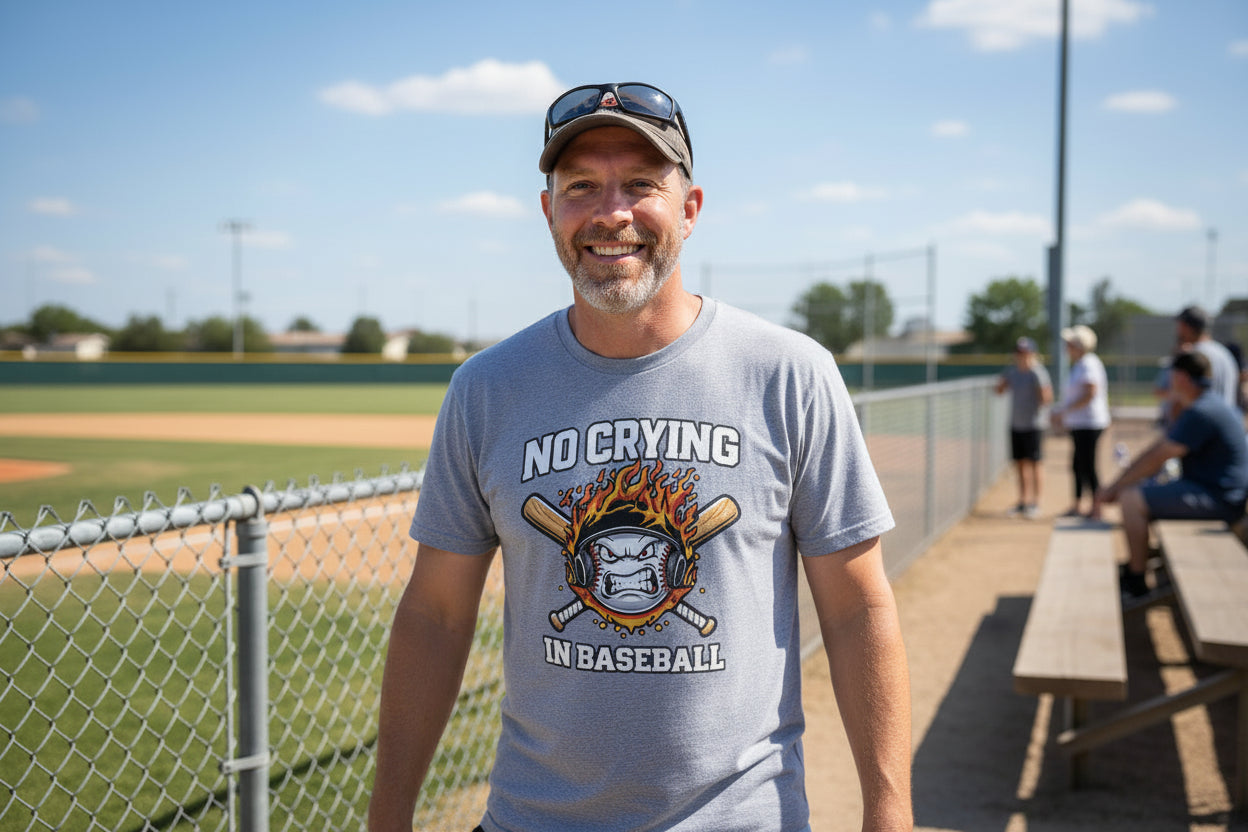 No Crying in Baseball - Competitive Baseball Vibes T-Shirt HEATHER GRAY - FRONT