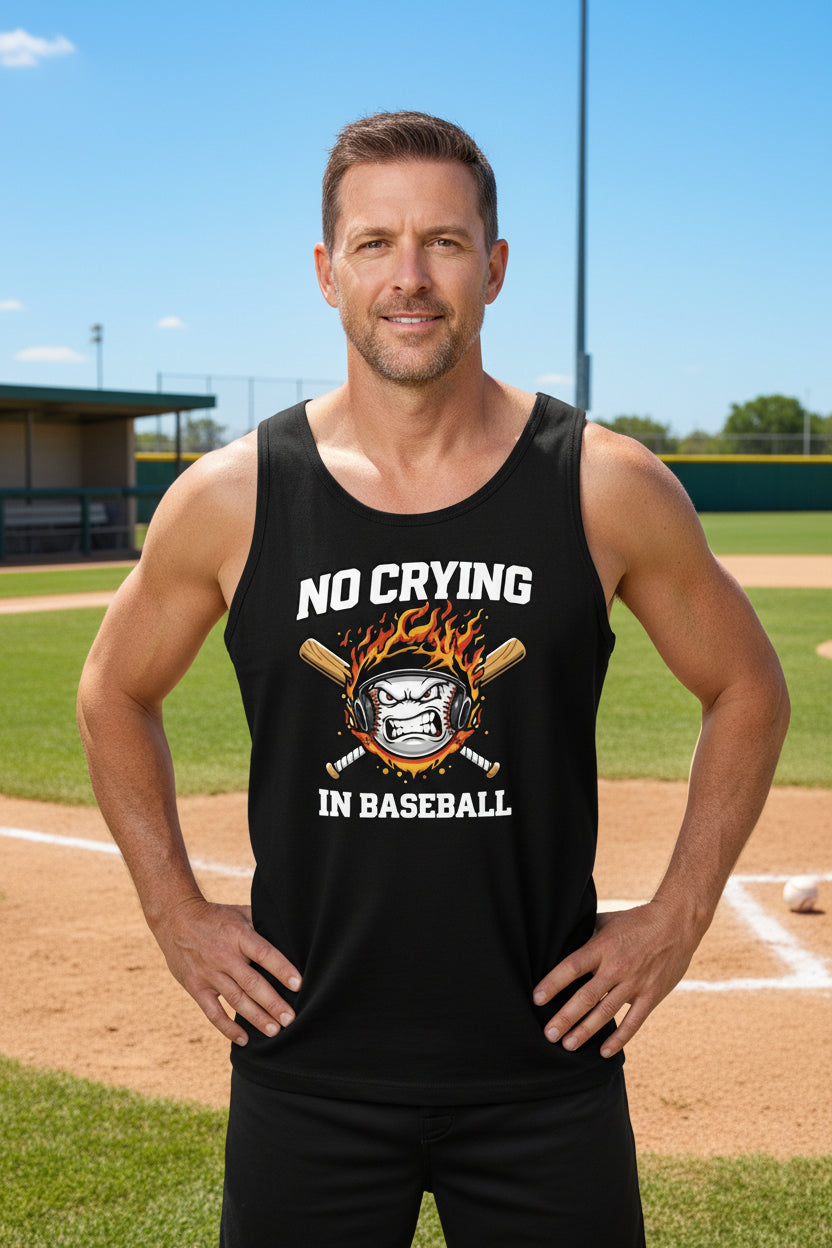 No Crying in Baseball - Competitive Baseball Vibes Tank Top BLACK - FRONT