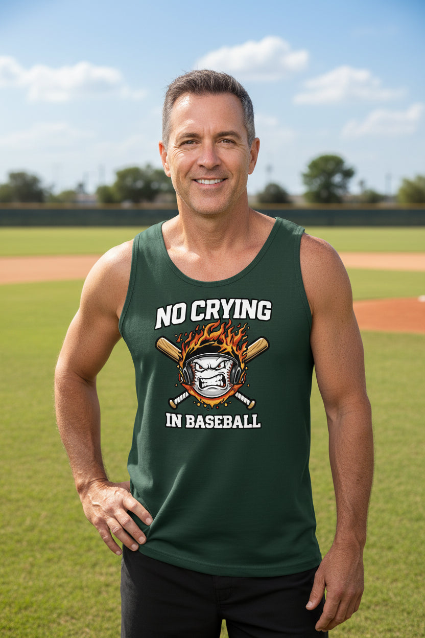 No Crying in Baseball - Competitive Baseball Vibes Tank Top Forest - FRONT