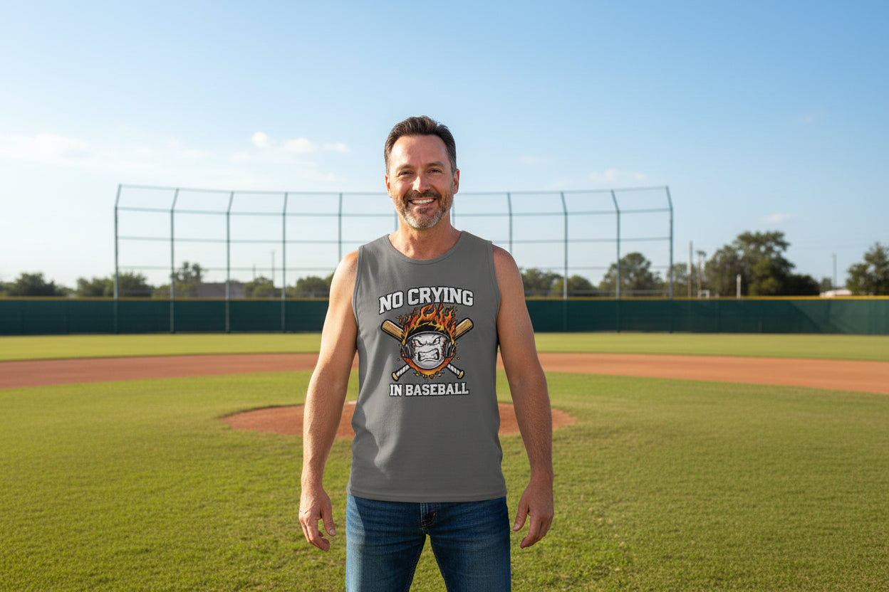 No Crying in Baseball - Competitive Baseball Vibes Tank Top DARK GREY - FRONT