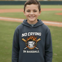 No Crying in Baseball Funny Flame Skull Sports Hoodie True Navy - FRONT
