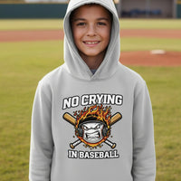 No Crying in Baseball Funny Flame Skull Sports Hoodie Silver - FRONT
