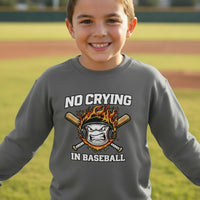 No Crying in Baseball Funny Flame Skull Sports Hoodie Iron Grey - FRONT