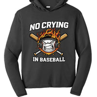 No Crying in Baseball Funny Flame Skull Sports Hoodie Black- FRONT
