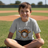 No Crying in Baseball Funny Flame Skull Sports T-Shirt Sport Grey - FRONT