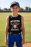 No Crying in Baseball Funny Flame Skull Sports Tank Top Solid Black Triblend - FRONT