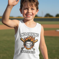 No Crying in Baseball Funny Flame Skull Sports Tank Top Solid White Triblend - FRONT