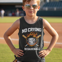 No Crying in Baseball Funny Flame Skull Sports Tank Top DARK GREY HEATHER - FRONT