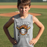 No Crying in Baseball Funny Flame Skull Sports Tank Top ATHLETIC HEATHER - FRONT