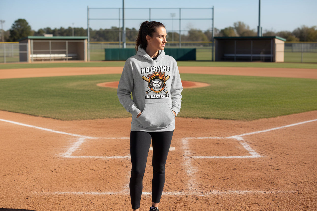 No Crying in Baseball Hoodie - Intense Athlete Energy Fire Style SPORT GREY - FRONT