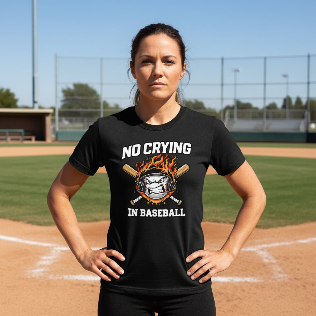 No Crying in Baseball T-Shirt for Ladies - Intense Athlete Energy Fire Style SOLID BLK BLEND - FRONT