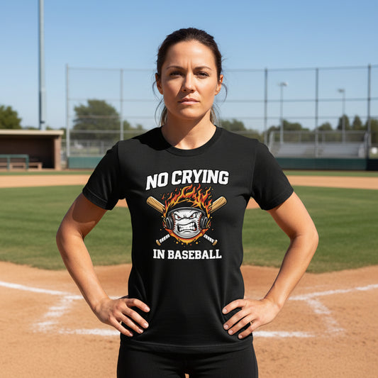 No Crying in Baseball T-Shirt for Ladies - Intense Athlete Energy Fire Style SOLID BLK BLEND - FRONT