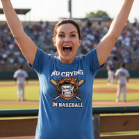 No Crying in Baseball T-Shirt for Ladies - Intense Athlete Energy Fire Style HTHR TRUE ROYAL - FRONT