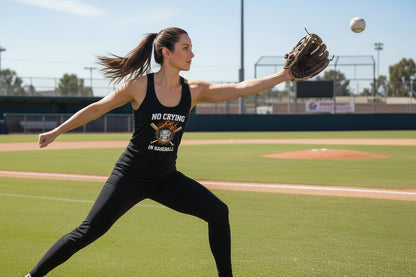 No Crying in Baseball Tank Top for Ladies - Intense Athlete Energy Fire Style Black - FRONT
